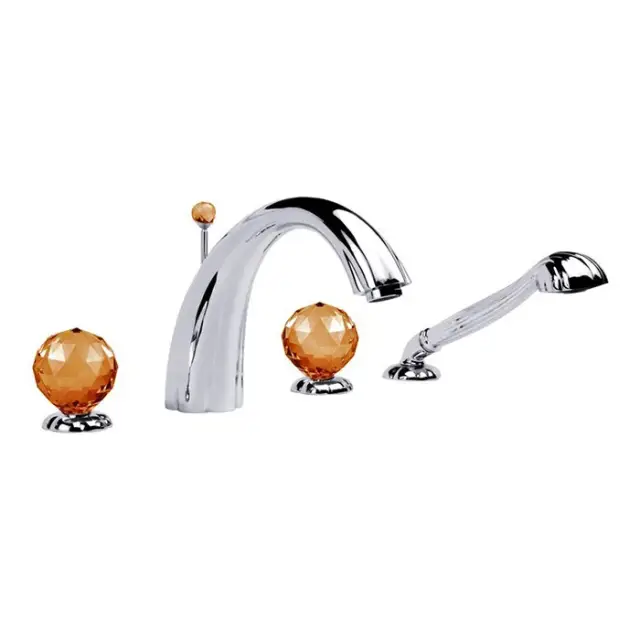 Смеситель для ванны Jorger FLORALE CRYSTAL 600.40.100.000-16 хром, ручки-хрусталь в цвете янтаря