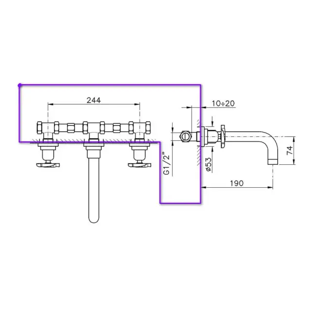 Nicolazzi C2177DXDX Встраиваемая часть для смесителя со стены (старый арт. C2207DX)