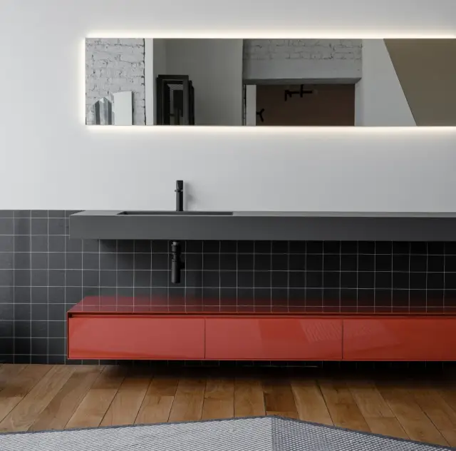 Комплект мебели с раковиной Antonio Lupi Panta Rei PB10216+BCS54.224+NIDO72+PIANETTO2+SRC5472*3 TERRACOTTA LUCIDO-797, топ-COLORMOOD BASALTO