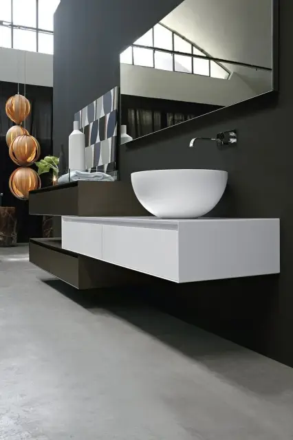 Тумба для ванной комнаты Antonio Lupi Panta Rei PI4180_D + PB4180_D + PZ54 180 + TARSIA147 188 + T47*5 + URNAMOOD satin grigio smog/satin bianco/Rovere thermo