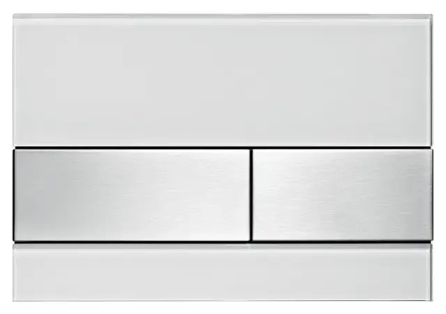 Панель смыва с двумя клавишами 22*1.1*h15, белое стекло, матовая нержавеющая сталь