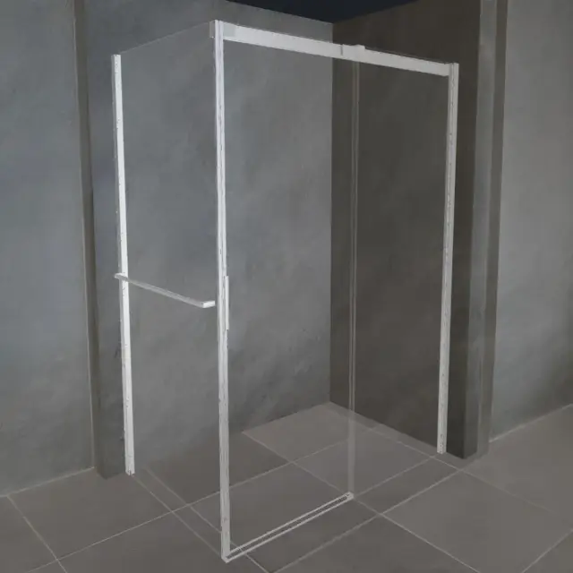 Ограждение в угол Duka ACQUA 5000 QR-ST2W.R.1200.200.INO.A10+QR-W2.L.900.200.INO.A10+HT-BA профиль-нержавеющая сталь/прозрачное стекло