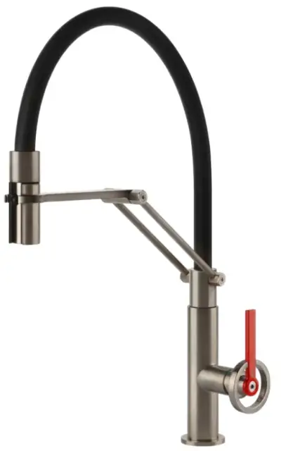 Смеситель для кухни Gessi OFFICINE V 60205#149 FINOX BRUSHED NICKEL, рычаг красный