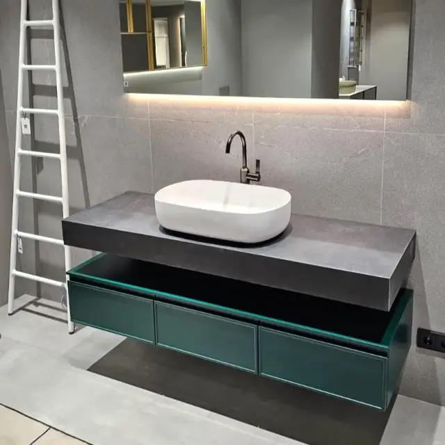 Комплект мебели с раковиной Arbi DECOR B985*3+T031+V223*2+TC5D+FORT+6955*3+A755 цвет-LACCATO VERDE LIBANO OPACO-900D6/LAMINAM OSSIDO NERO-DV/раковина-белая