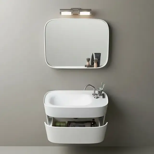 Комплект мебели с раковиной Rexa FONTE 50130109+06FO443S1+50130140+SFN1804801 CORIAN GLACIER WHITE, сталь матовая