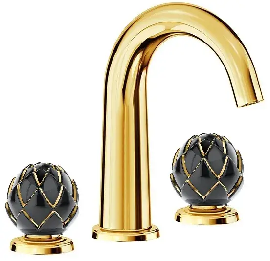 Смеситель для раковины Jorger BELLEDOR 631.30.300.021-36 матовое золото, ручки черный фарфор/окантовка золото