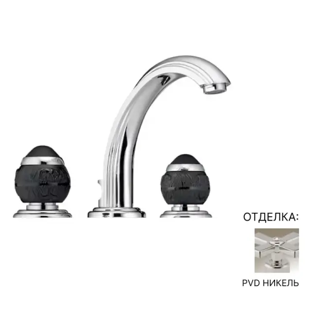 Смеситель для раковины THG BLACK CRYSTAL PANTHERE A2K.H55.151 никель PVD, ручки с черным хрусталем