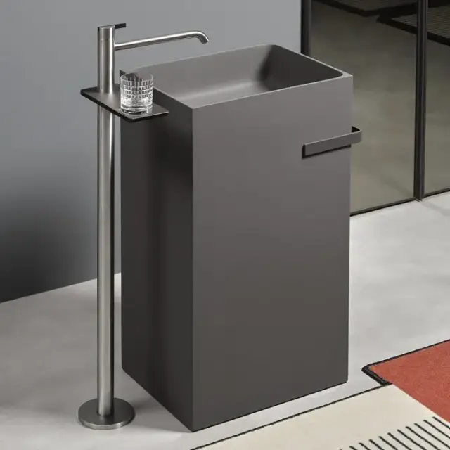 Смеситель для раковины Antonio Lupi ESSENTIA ES902SA+RAMO сталь матовая, полочка-белая