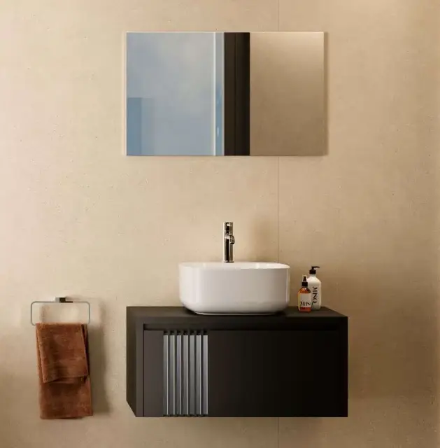 NOKEN PACK ARQUITECT Комплект 80 см: зеркало, тумба, раковина, смеситель, черный матовый/белый/хром