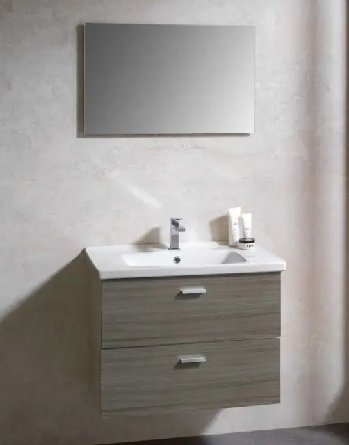 NOKEN PACK CONCEPT Комплект 80 см: зеркало, тумба, раковина, смеситель, сифон, grey oak/белый/хром