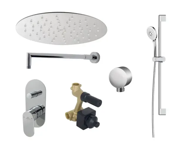 NOKEN PACK ROUND SHOWER Душевой комплект со смесителем и верхним душем 20 см, хром