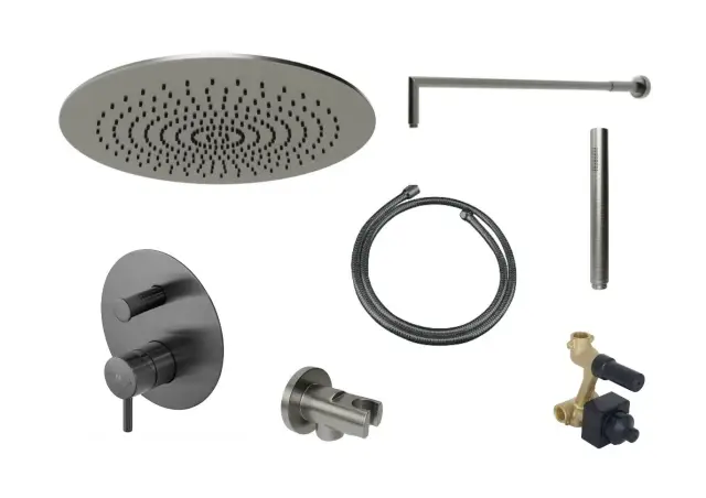 NOKEN PACK ROUND Душевой комплект со смесителем и верхним душем Ø30 см, браш. титан