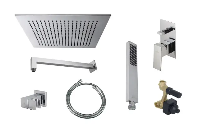 NOKEN PACK SQUARE Комплект: верхний душ 30х30 см, смеситель, ручной душ, держатель, хром