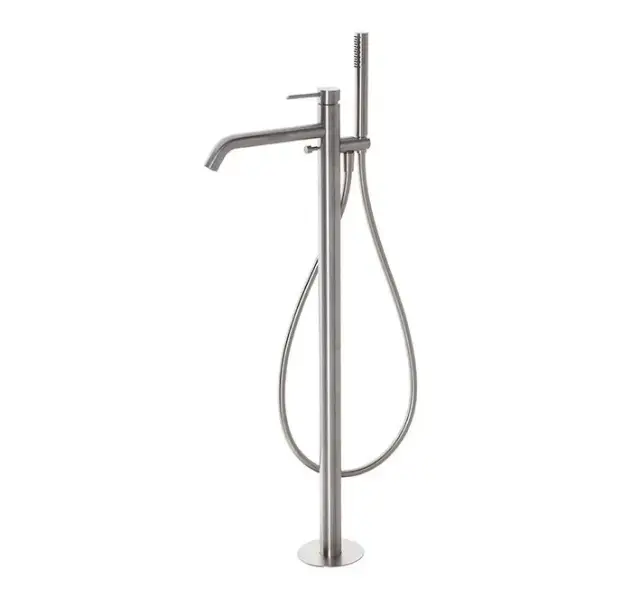 NOKEN ROUND INOX Смеситель напольный с ручным душем, шланг 150 см, браш. нержавеющая сталь