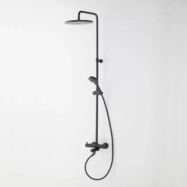 NOKEN TEC ROUND Душевая стойка термостатическая с изливом для ванны, черный матовый