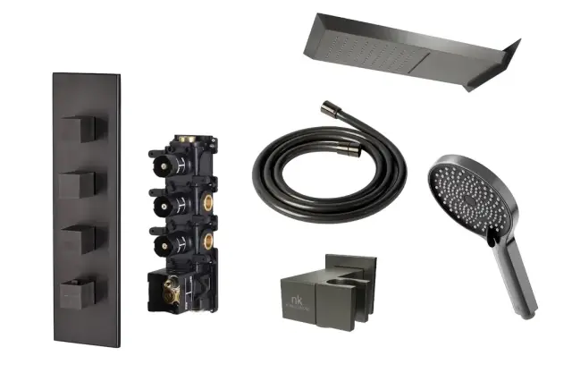 NOKEN PACK OXO Душевой комплект с термостатом, верхний душ, брашированный титан