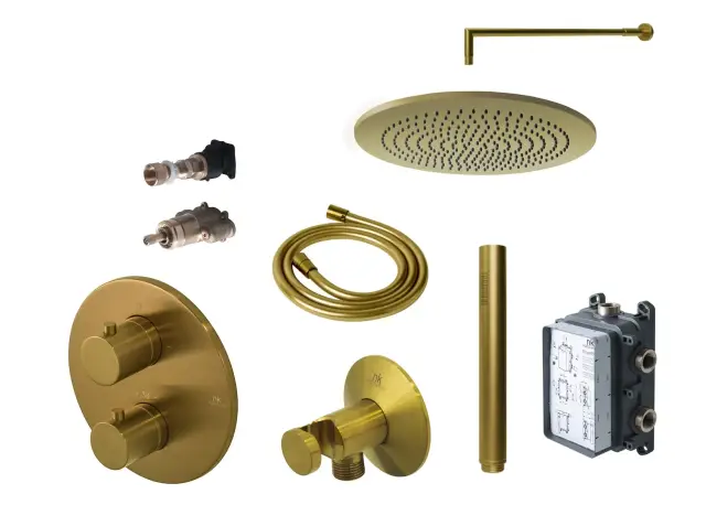 NOKEN PACK ROUND Душевой комплект с термостатом и верхним душем Ø30 см, браш. золото