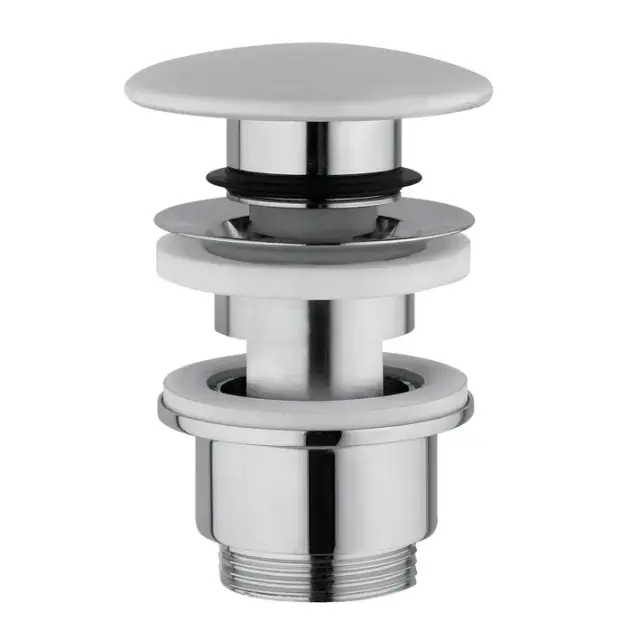 NOKEN Донный клапан (кнопка-клик) с переливом, керамическая кнопка, белый