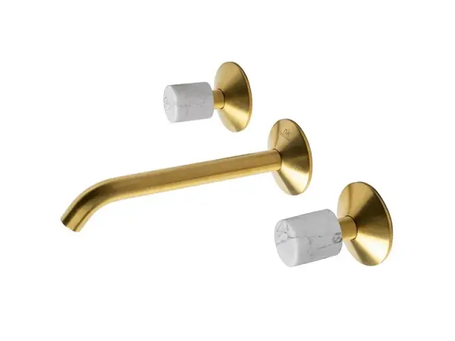 NOKEN LIGNAGE CARRARA Смеситель для раковины на 3 отверстия из стены, браш. золото/каррара