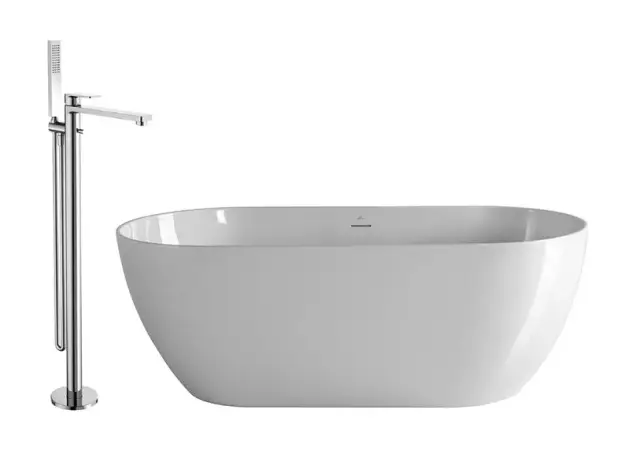 NOKEN PACK LOUNGE Комплект: ванна, сифон, смеситель напольный, белый глянцевый/хром