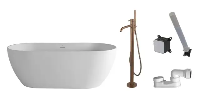 NOKEN PACK LOUNGE Ванна акриловая 170х80х60H см с напольным смесителем, белый матовый/брашир. медь