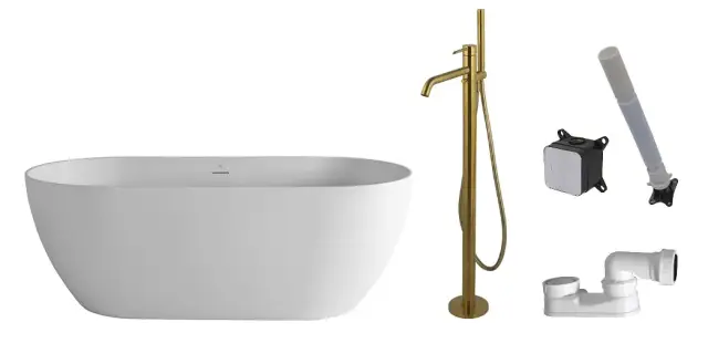 NOKEN PACK LOUNGE Ванна акриловая 170х80х60H см с напольным смесителем, белый матовый/брашир. золото