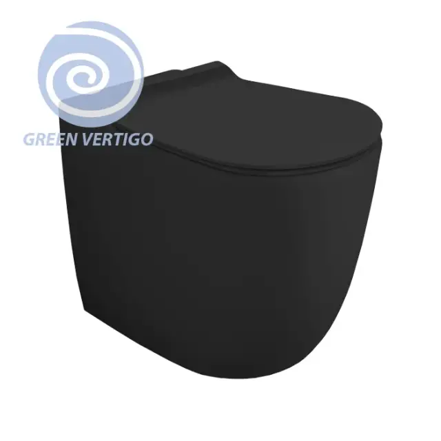 Simas Vignoni Унитаз приставной 36,5х56 см, безободковый, без крышки-сидения. цвет: черный матовый VI01VERTnero matt