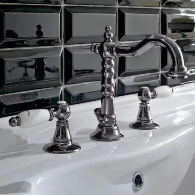 Sbordoni Livia Смеситель для раковины на 3 отв., h11 см, белые ручки, цвет черный никель LI142clBNN