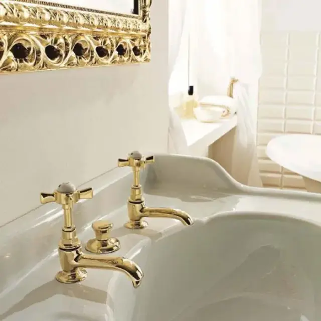 Sbordoni Antica Пара одиночных кранов для раковины с донным клапаном, цвет: глянц. латунь AN117DOL