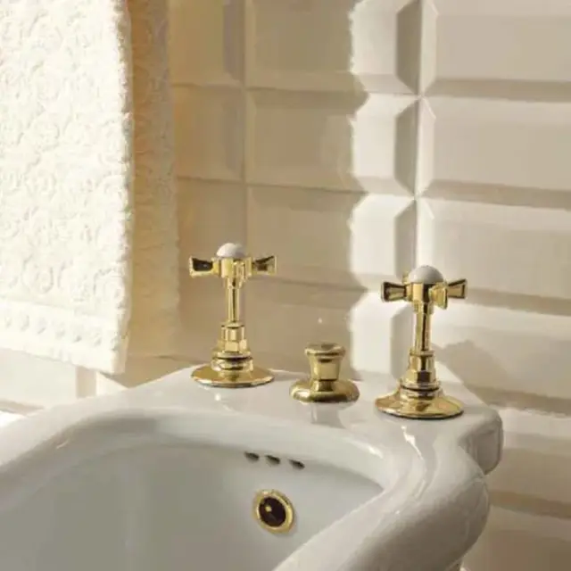 Sbordoni Antica Смеситель для биде на 3 отв. с донным клапаном, цвет: глянцевая латунь AN151OL