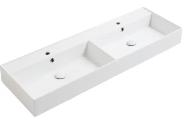 Simas Agile Раковина подвесная с 2мя чашами 141х46 см, с переливом, цвет: белый глянцевый. AG141D bi*2