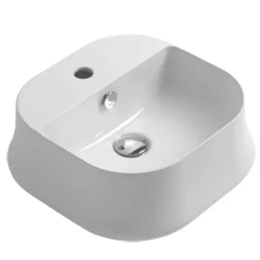 Simas Sharp Раковина чаша 42х42 см, с переливом и 1 отверстием под смеситель, цвет: белый глянцевый SH07bi*1