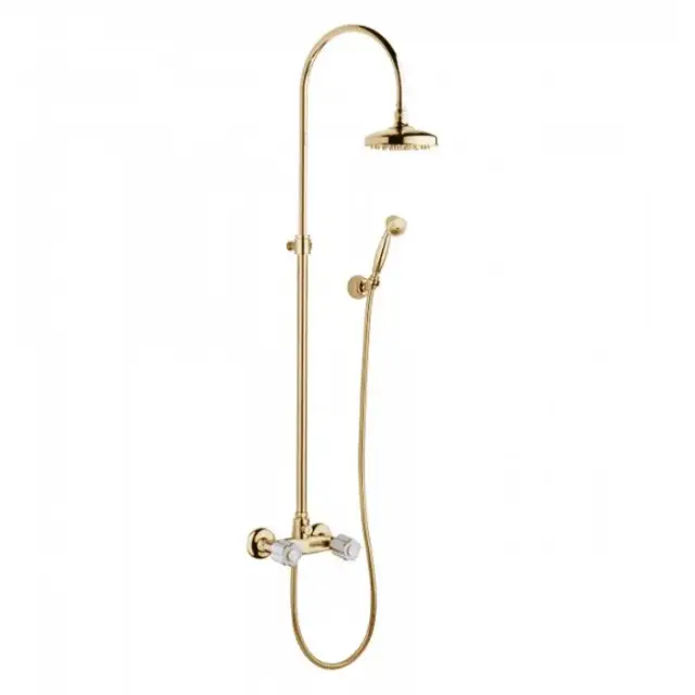 Bongio Fleur Blanc Смеситель душевой со стойкой с верхней лейкой, цвет золото/белый фарфор 11537OR0D