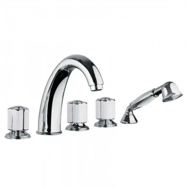 Bongio Fleur Blanc Смеситель на борт ванны, с ручным душем, цвет хром/белый фарфор 11531CR0D