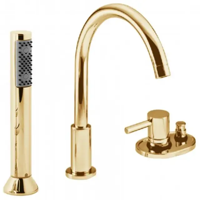 Bongio T Mix Смеситель на борт ванны, на 3 отв., с ручной лейкой, цвет: золото 32531OR0DPR