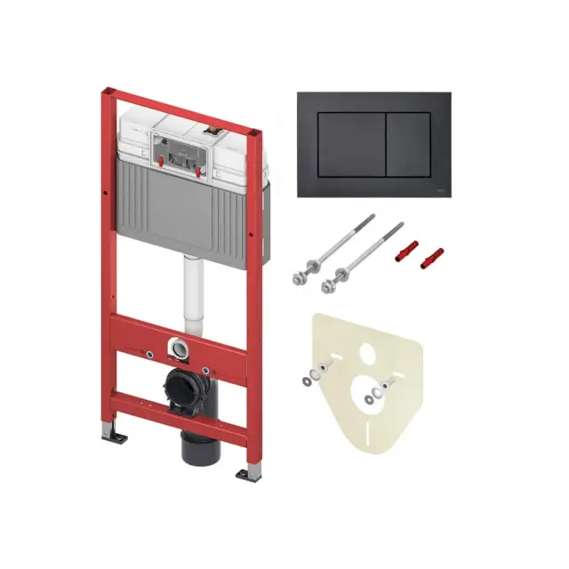 Tece Base Инсталляция для унитаза 4 в 1 с кнопкой смыва, креплением и шумоиз., цвет: черный матовый 9400414