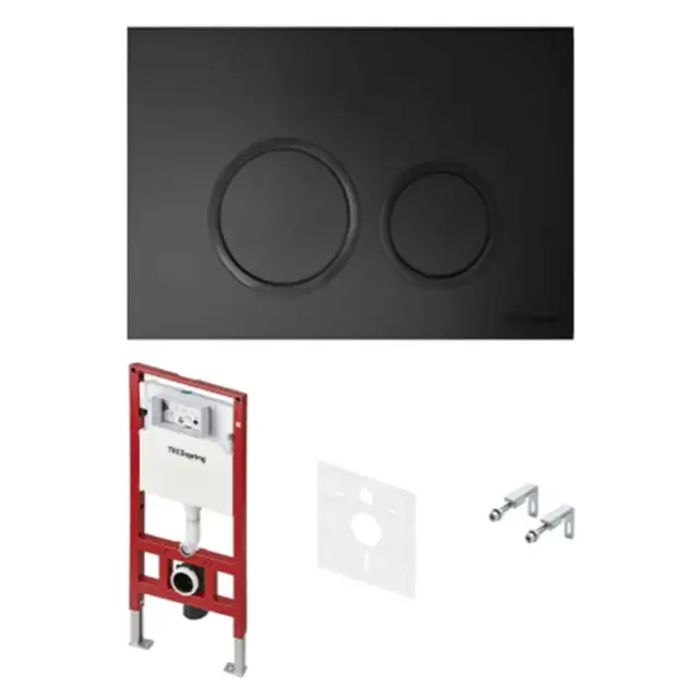 Tece Spring Инсталляция для унитаза 4 в 1 с кнопкой смыва, креплением и шумоиз., цвет: черный матов. S955104