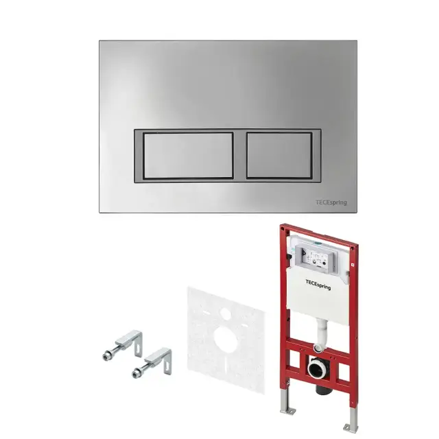 Tece Spring Инсталляция для унитаза 4 в 1 с кнопкой смыва, креплением и шумоиз., цвет: хром глянц. S955201