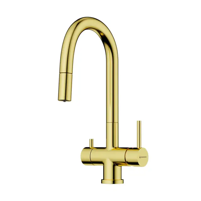 Omoikiri Akita-S-LG Смеситель для кухни с гибким изливом и подкл. фильтра, светлое золото 4994350