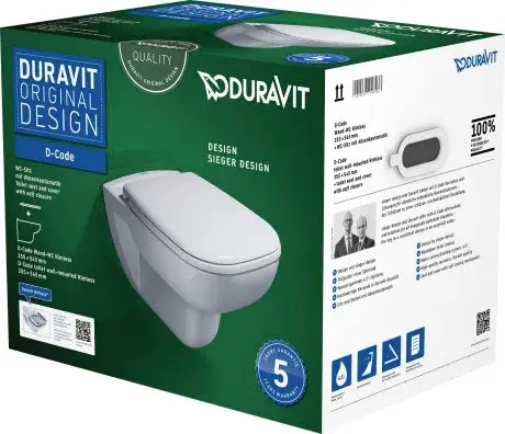 Duravit D-Code Унитаз подвесной с сиденьем Rimless 35,5x54,5x36h см, цвет: белый 45700900A1