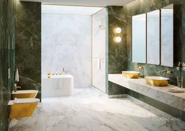 Catalano Gold & Silver Биде подвесное 35x55 см 1 отв перелив Cataglaze, цвет: золото/белый глянцевый 0118551042