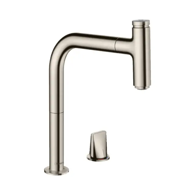 Hansgrohe Metris Select M71 Смеситель для кухонной мойки на 2 отв., с выдв. изл. цвет: нержав. сталь 73804800