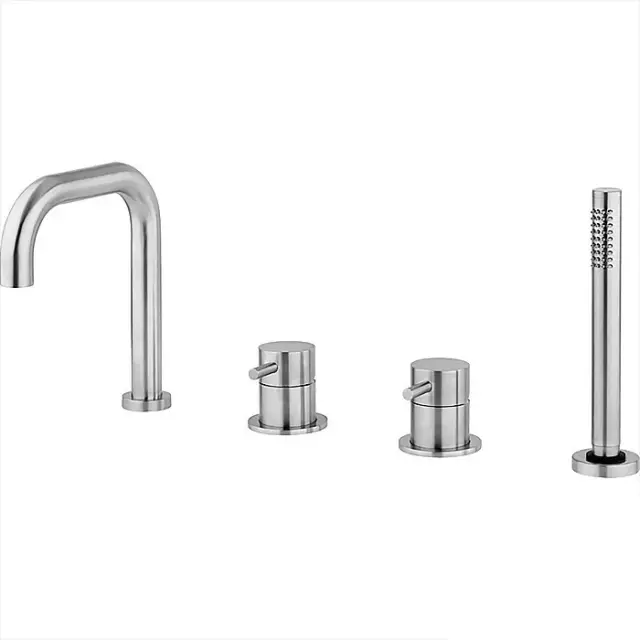 Cisal Xion Смеситель на борт ванны на 4 отверстия, излив 21 см, цвет: Inox XI001260D1