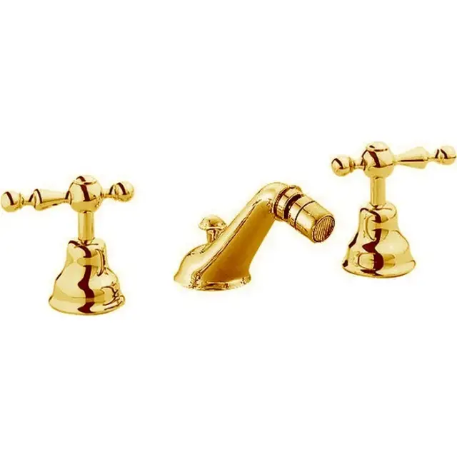 Cisal Arcana America Смеситель для биде на 3 отверстия, с донным клапаном, цвет: 24K Gold AA00122024