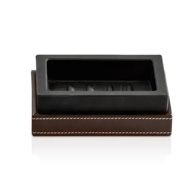 Decor Walther Brownie STS Мыльница со стеклянной чашей, настольная с кожей, цвет: темно-коричневый 0931190