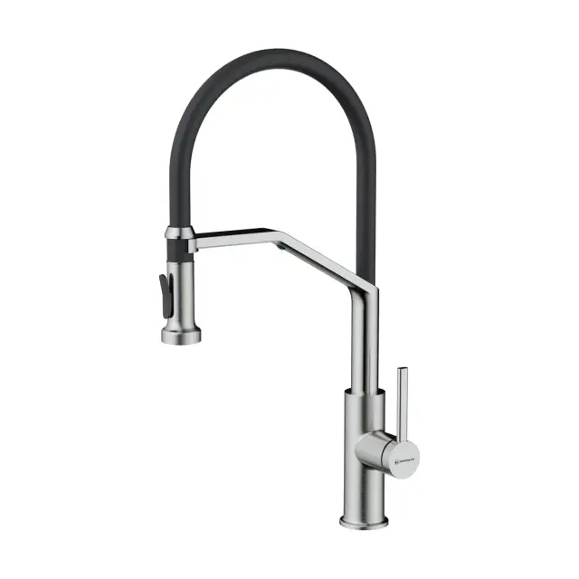 Omoikiri Makkari 2 Plus-SB-BN-BL Смеситель для кухни с гибким изл. и подкл. фил., н. сталь/ч. 4994494