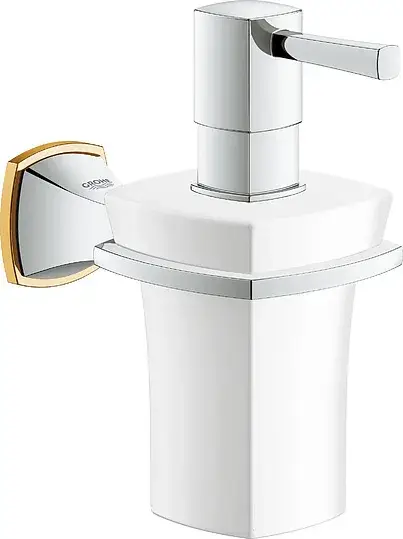 Grohe Grandera Дозатор для жидкого мыла подвесной, керамическая колба, цвет: хром/золото 40627IG0