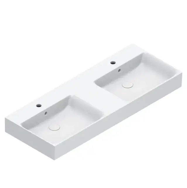 Catalano Premium Раковина двойная 120х47 см, 2 отверстия под смеситель, перелив, цвет: белый глянец 0221222001