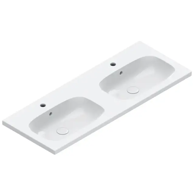 Catalano Alvea Раковина двойная 120х46 см, 2 отверстия под смеситель, перелив, цвет: белый глянцевый 0621222001