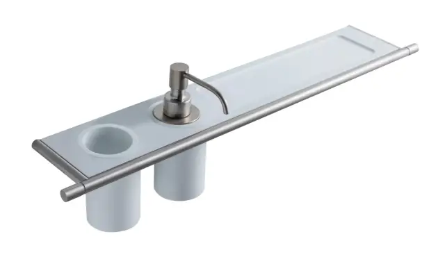 Treemme 22mm Дозатор для жидкого мыла с держ., стакан, полкой, керам. колба, цвет: нержавеющая сталь IT4Z74ISZZZZ